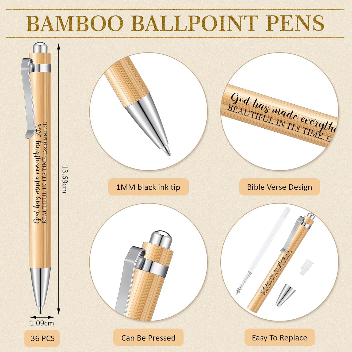 Gueevin 72 Pcs Christian Gift Notebooks Bulk, 36 Inspirational Notebooks and 36 Motivational Bible Bamboo Pens for School Office Bible Study Groups Church Members Families, Mother's Day Thank Gift