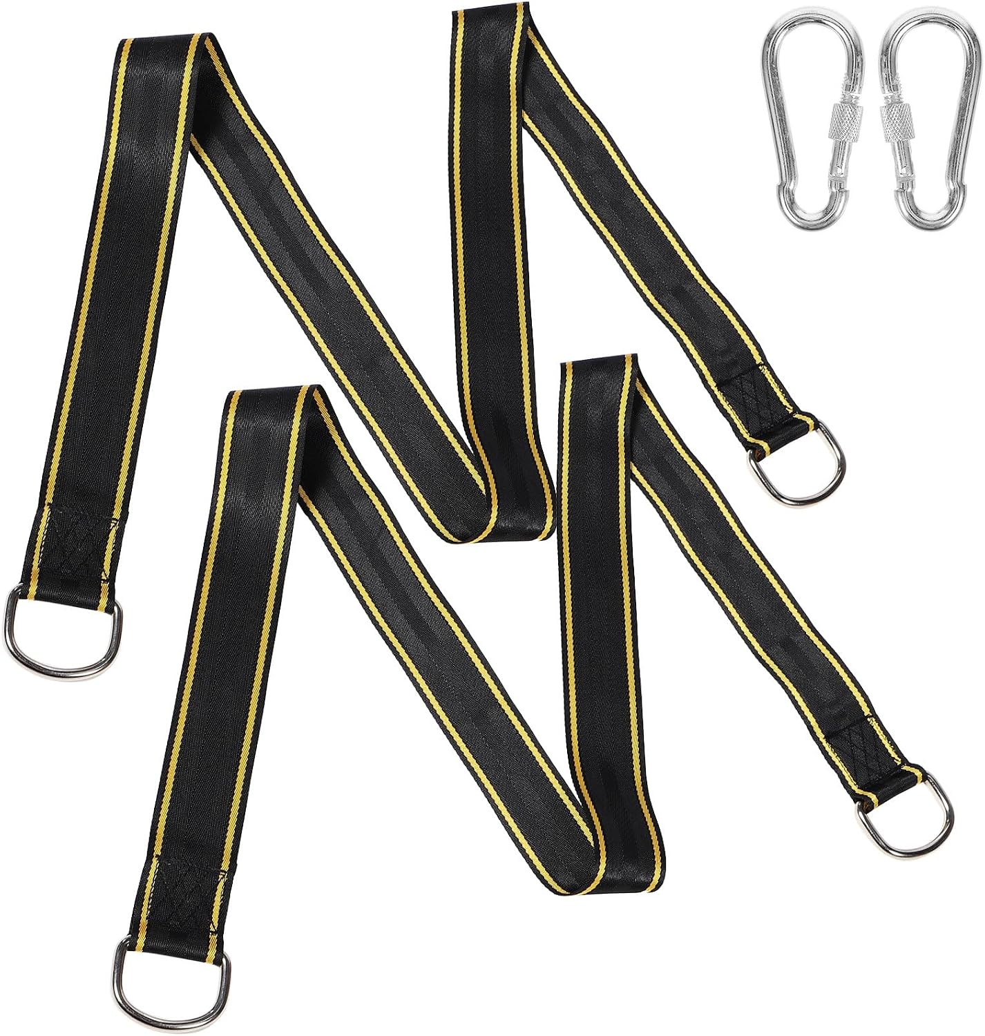Heavy-Duty Tree Swing Strap with 1.5m Yellow Striped Polyester Band for Outdoor Hanging Chair Kit, Portable Hammock Rope Swing Hanging Strap Suitable for Backyard and Camping