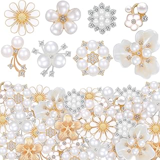 80 Pieces Rhinestone Buttons Embellishments Buttons Faux Pearl Buttons Flat Back Flower Rhinestone Buttons for Jewelry Making DIY Craft Wedding Party Home Decoration Hair Accessory (Vintage Style)