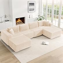 137 Modular Sectional Sofa Couches U Shaped Couch 4 Seater Memory Foam Cloud Couches for Living Room, Boneless Couch with 2 Ottomans, No Assembly Needed Plush Corduroy Sofa