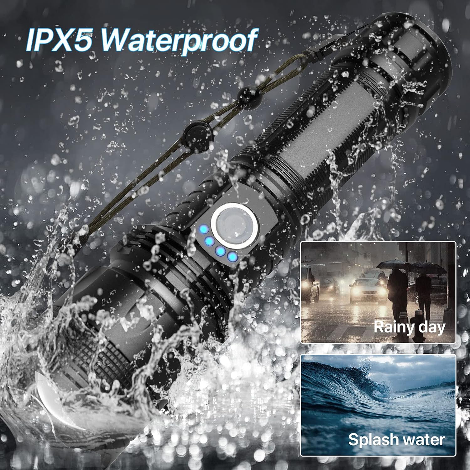 BERCOL Led Rechargeable Tactical Flashlight, 10000 High Lumen Super Bright Flash Light with Battery, 5 Modes, Zoomable, Waterproof Handheld Flashlight with Power Display for Camping or Emergencies : Tools & Home Improvement