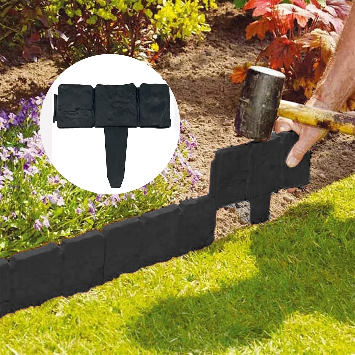 Imitation Plastic Stone Garden Fence Edging- DIY Garden Edging Border, Faux Stone Edging Border, Garden Landscape Edging Border Yard Supply for Gardens, Landscaping,Farm