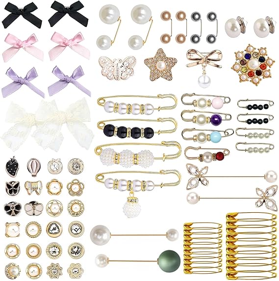 80Pcs Junk Socks Charms Kit, Charms for Socks Safety Pin with Bling Sock Jewelry Charm Pearl Rhinestone Brooch Pins Gold Sock Accessories Designer Safety Pin for Clothing Shoe Hat Scarf Shawl (1 Set)