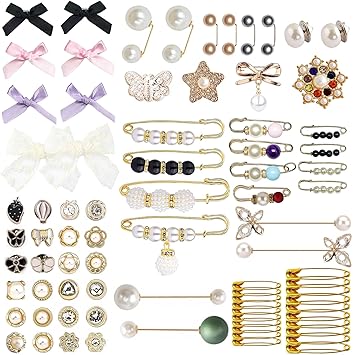 80Pcs Junk Socks Charms Kit, Charms for Socks Safety Pin with Bling Sock Jewelry Charm Pearl Rhinestone Brooch Pins Gold Sock Accessories Designer Safety Pin for Clothing Shoe Hat Scarf Shawl (1 Set)