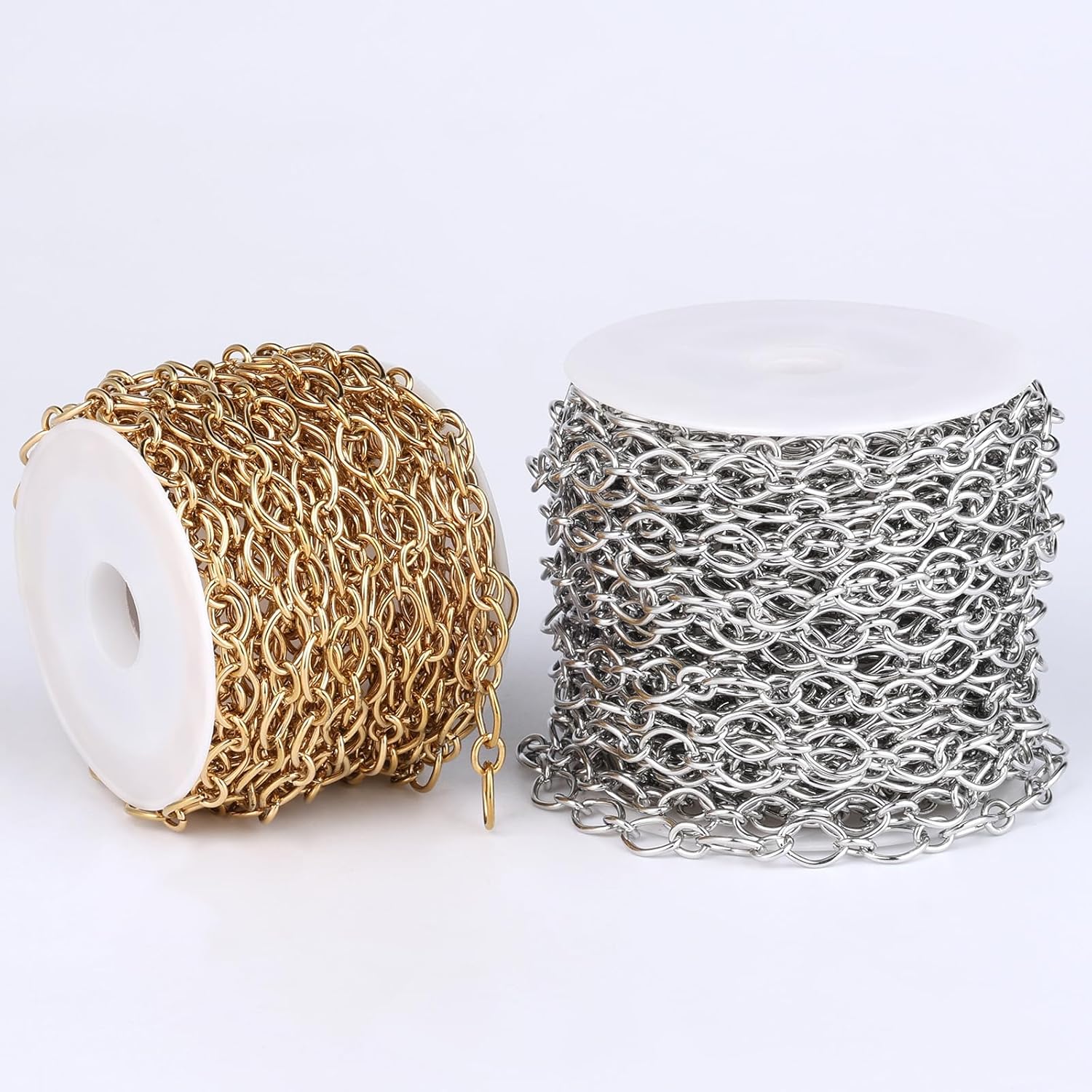 33 FT Stainless Steel Oval Cable Chains Roll, 6mm 304 Stainless Steel Flat Cable Link Chain Bulk Spool for Jewelry Making DIY Craft