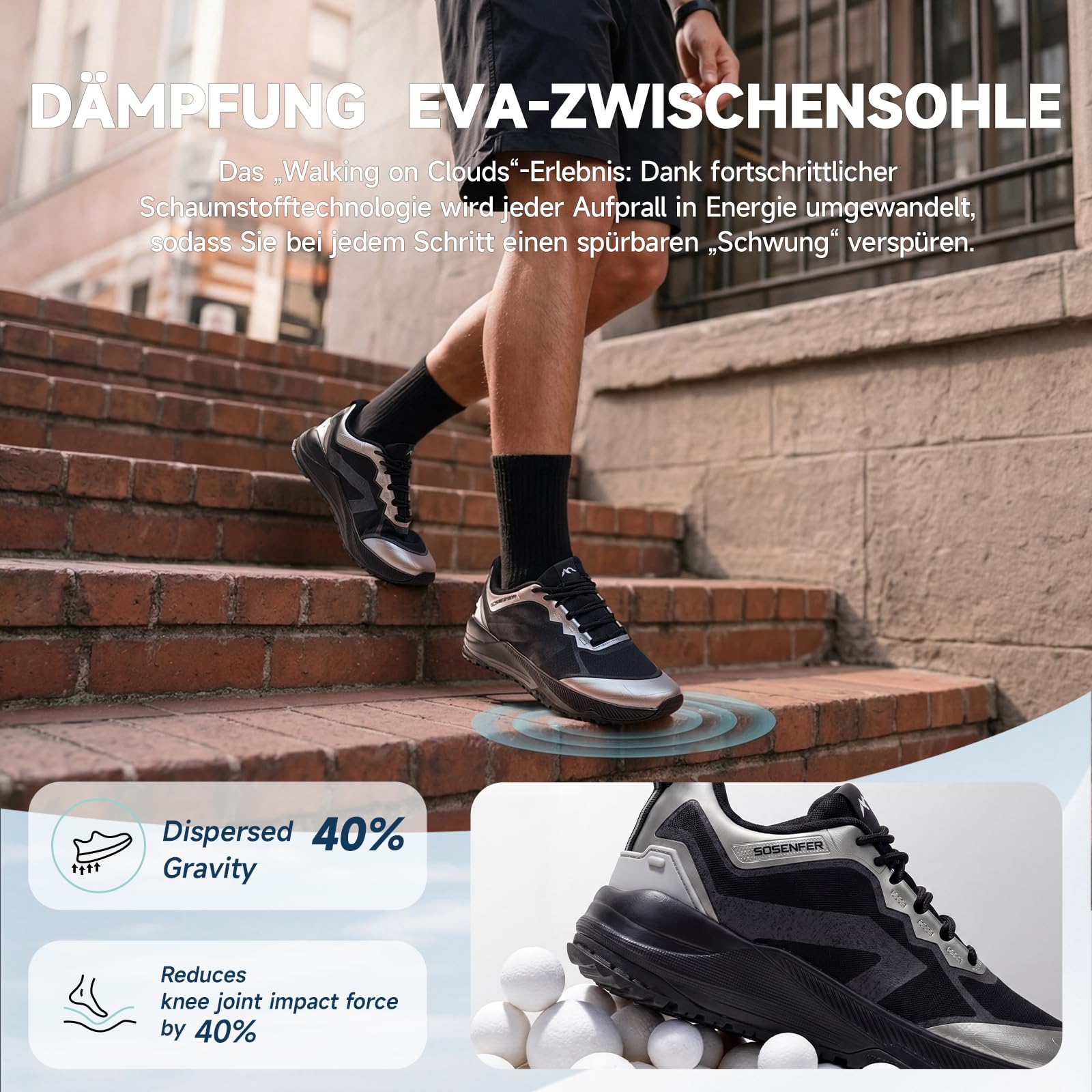 Sosenfer Laufschuhe Herren Sportschuhe Extra Breit Traillaufschuhe mit Dämpfung Leicht Atmungsaktive Straßenlaufschuhe Bequeme Turnschuhe für Gelände, Outdoor & Fitness Sport-92HEISE-45