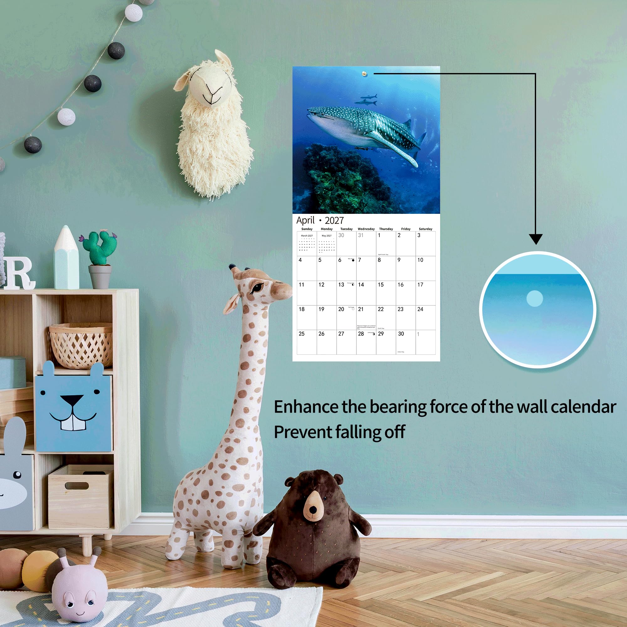 2026 Wandkalender, Kalender 2026, November 2025 – Dezember 2026, Wandkalender Hai, 30,5 x 61 cm geöffnet, ganzseitige Monate, dickes und stabiles Papier als Geschenk, perfekte Kalenderorganisation und