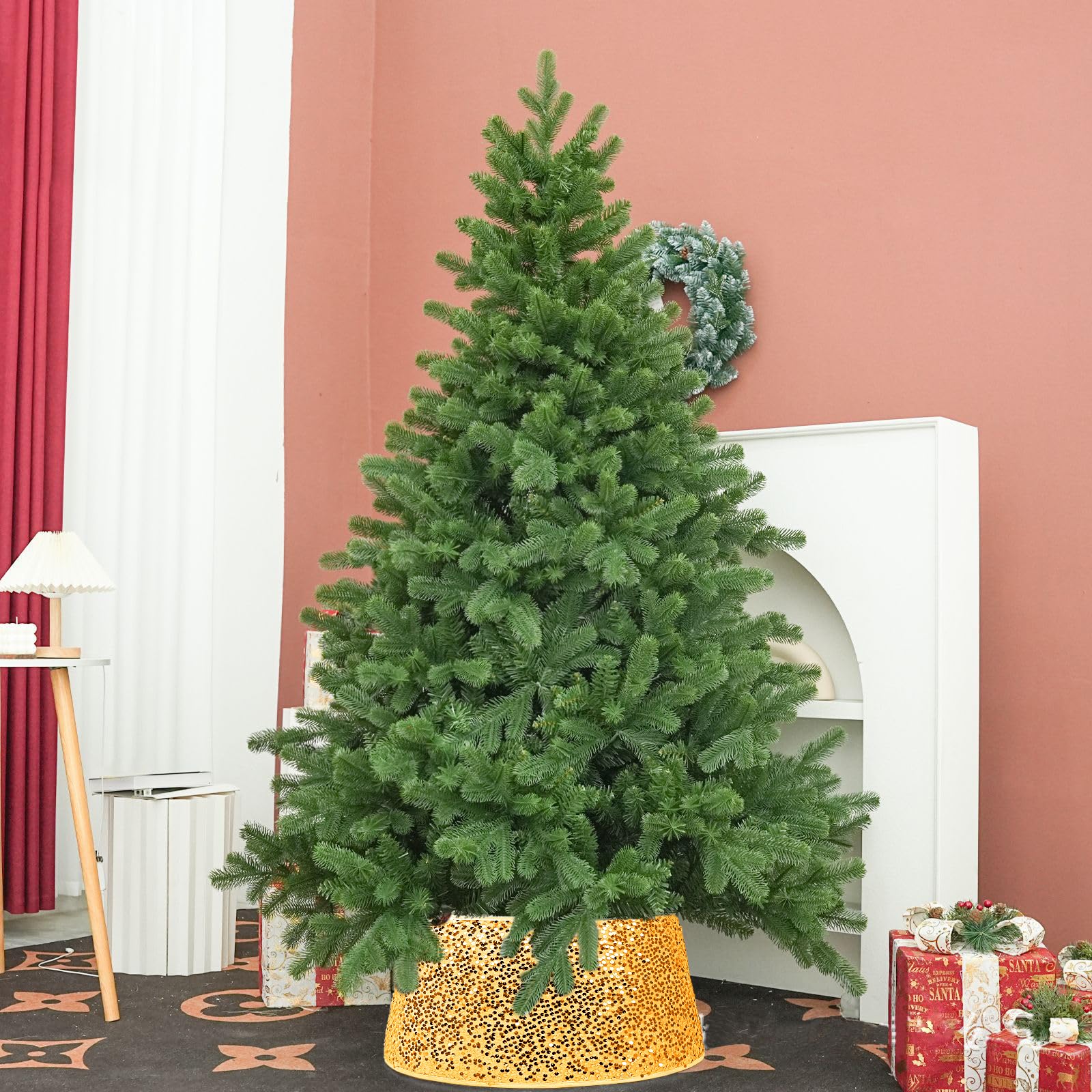 Collare Per Albero Di Natale Con Paillettes Bianco Iridescente – Diametro 60 Cm, Feltro, Con Velcro