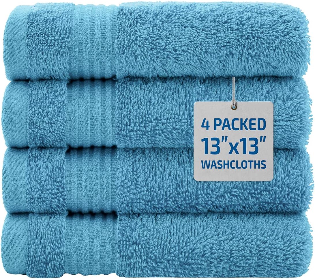 2 Washcloths, 2 Hand Towels, 2 Bath Towels, Soft & Absorbent 600 GSM Premium Hotel & Spa Quality 6 Piece Genuine Turkish Cotton Bathroom Towel Set, Aqua Blue (Fingertip Towels, Sky Blue)
