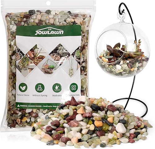 Jowlawn Rocas de jade de colores mixtos de 5 libras, grava para acuario, grava para pecera, grava decorativa pulida natural, guijarros decorativos