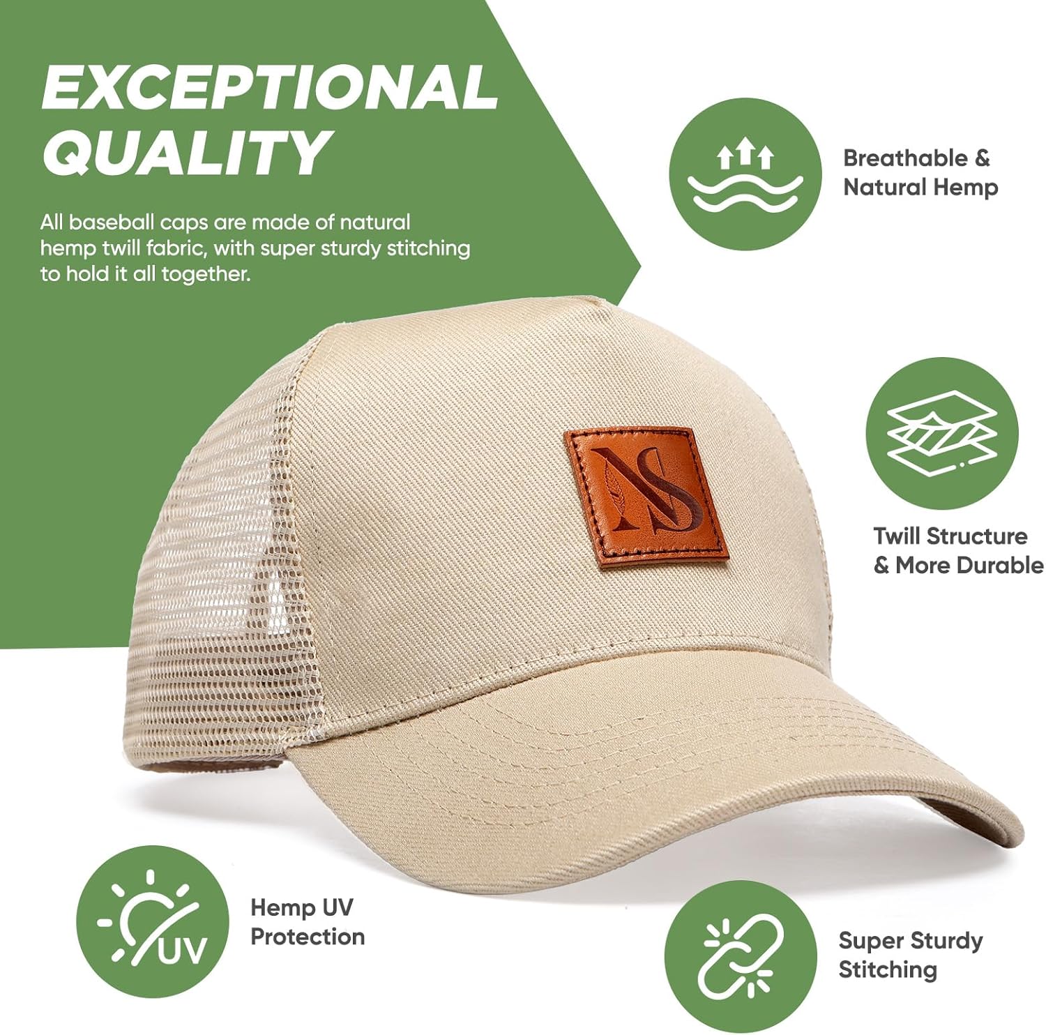 Hemp Snapback Hats for Men & Women, Natural UV Protection, Womens Trucker Hats, Twill Fabric, Mens Baseball Hats - Image 2