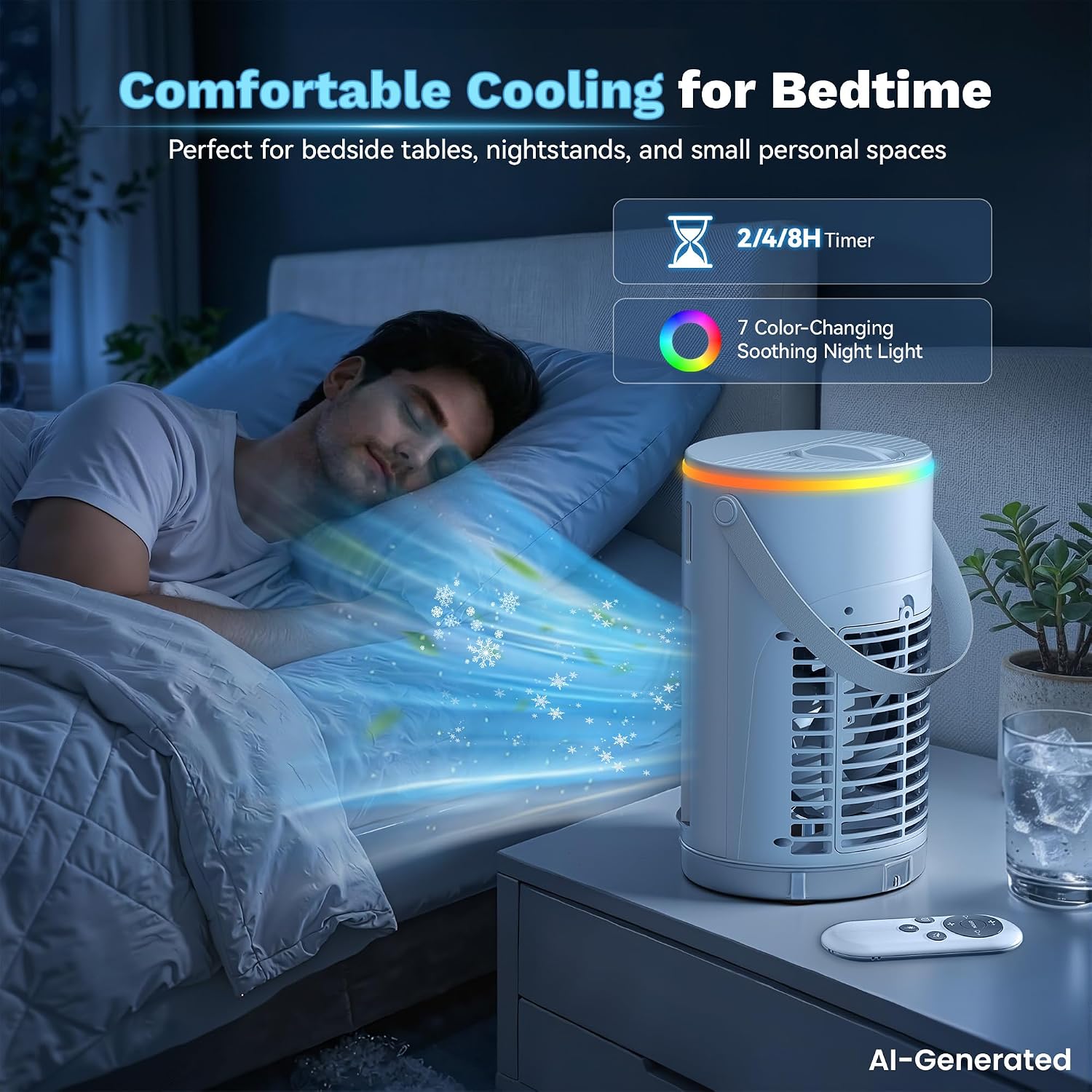 Portable Air Conditioners, AC Fan Mini Evaporative Air Cooler 1200ML with Ice Cooling Mist Personal Air Conditioner Quiet for Bedroom, Home Office Desk and Car Camping