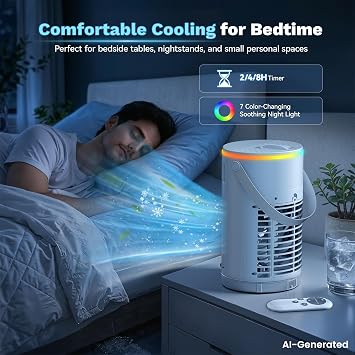Portable Air Conditioners Desktop AC Unit with Water Ice Cooling Mist, Personal Evaporative Air Cooler Fan Mini Swamp Cooler for Bedroom, Nightstand, Office, Dorm, RV (White)