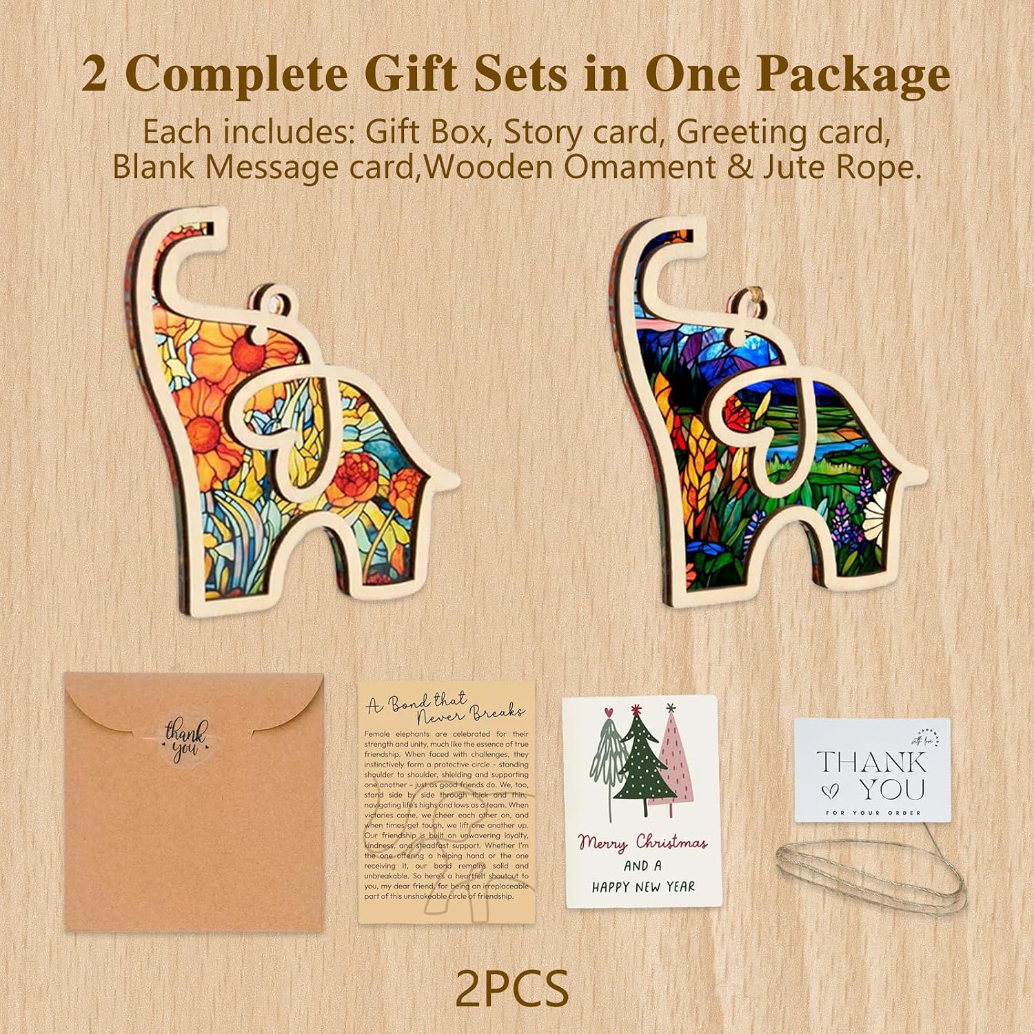 AZY 2 Pack Elephant Suncatcher Window Hanging Ornaments – Gift Set for Women, Mom, New Mom, Mother’s Day Inspired Decor, Meaningful Friendship Keepsake Home Decoration image 2
