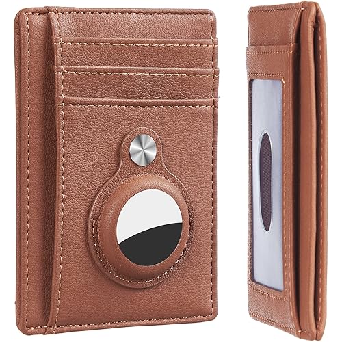 Hawanik Slim Minimalist Front Pocket Wallet with Built-in Case Holder for AirTag