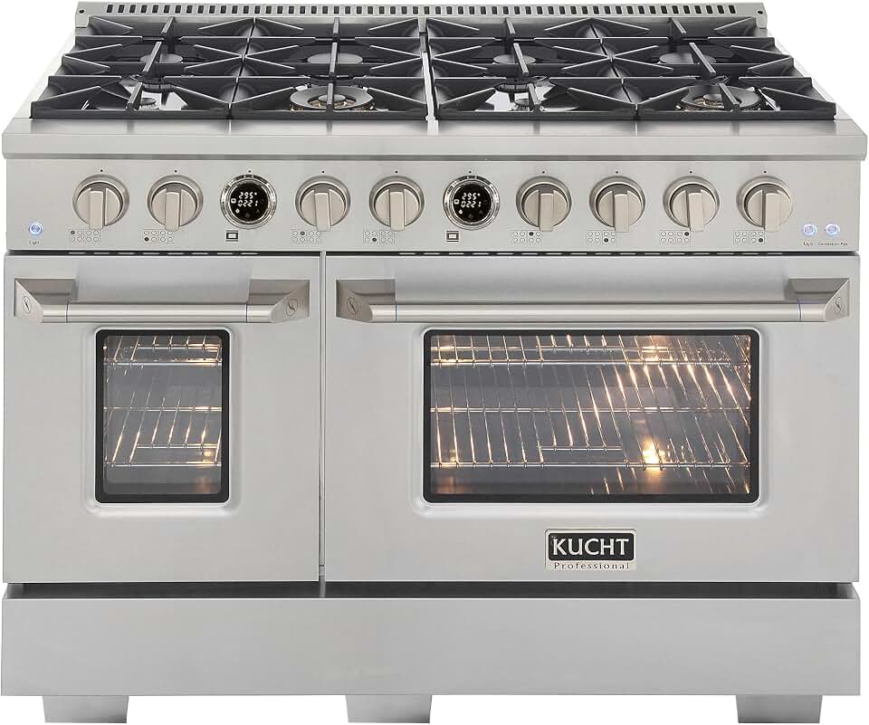 48 in. 6.7 cu. ft. 8 Burners Dual Fuel Range for Propane Gas in Stainless Steel with Kucht Horus Thermostat