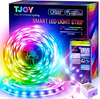 TJOY 50ft Smart LED Strip Lights for Bedroom, RGB Color Changing Music Sync Lights with App, Remote, and Voice Control