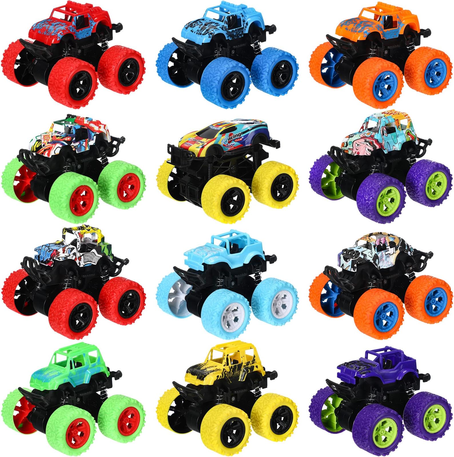 Jerify 12 Pack Trucks Mini Car Vehicles Toys for Kids Tiny Trucks Bulk for Toddlers Boys and Girls Birthday Party Ideal Gift(Cool Style)