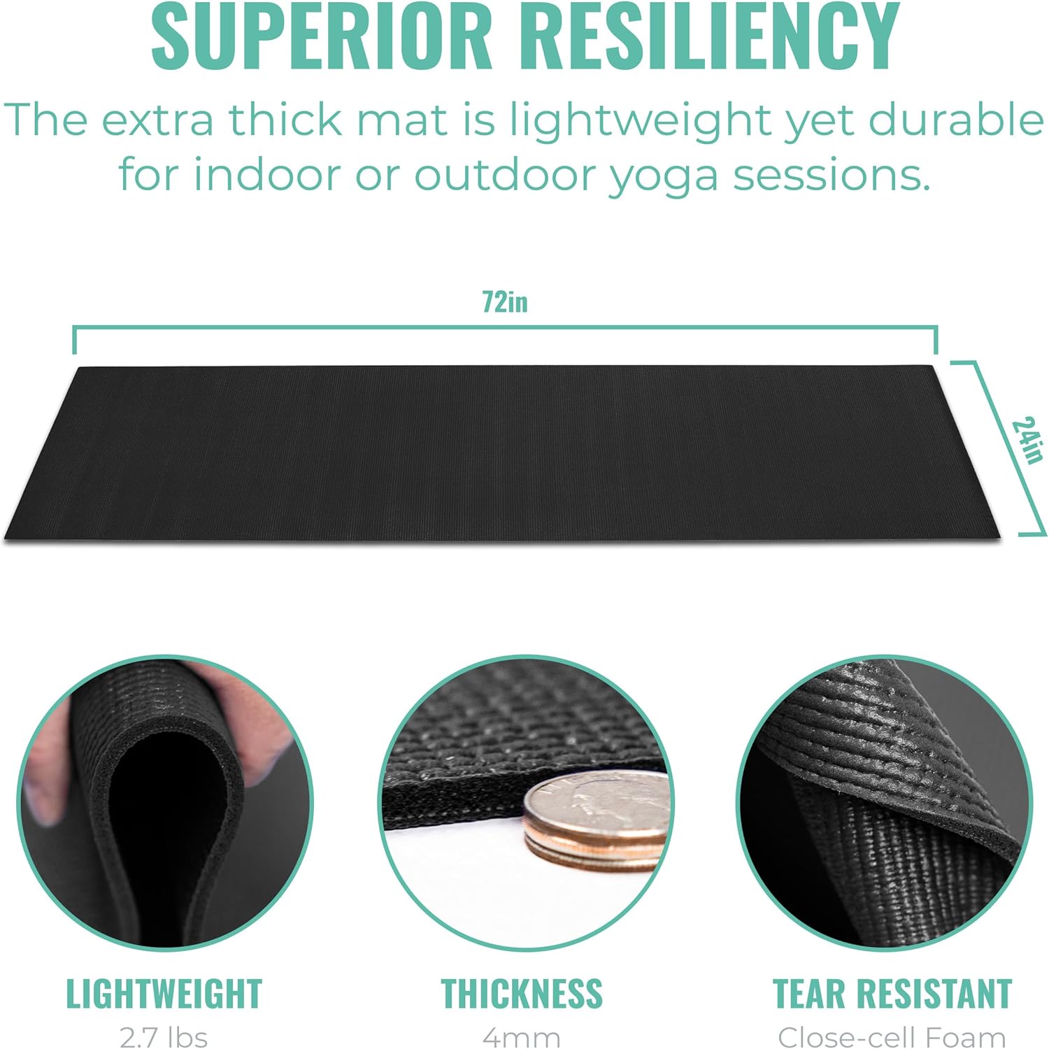 Elevate Yoga Mats, 10 Pack, 72" Long x 24" Wide, 4 mm Thick, Non-Slip and Easy to Clean Gym Mats for Schools and Studios