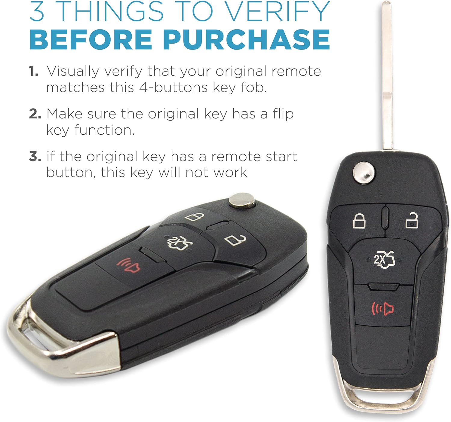 Keyless2Go Replacement for 4 Button Flip Key Ford N5F-A08TAA 164-R7986