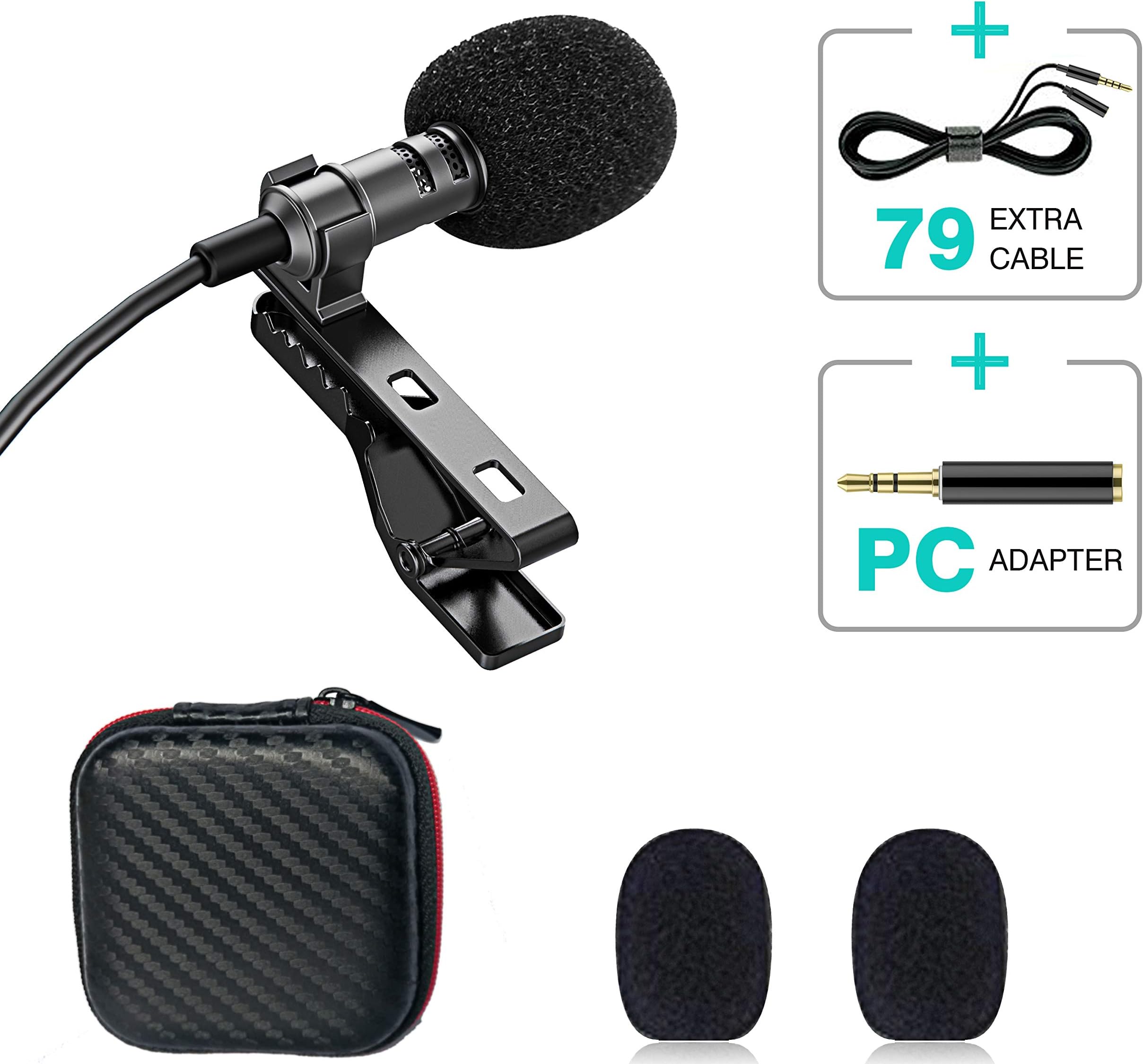 Lavalier Lapel Microphone, Professional Omnidirectional Condenser Mic for Recording YouTube, Interview, Video, Live, Vlogging, Audio, Webinars, Podcast, Dictation, Noise Cancelling Mic
