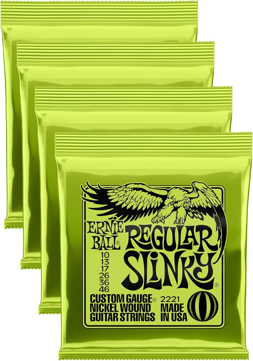 Ernie Ball Regular Slinky Electric Guitar Strings, Nickel Wound, Lot/4, P02221^4