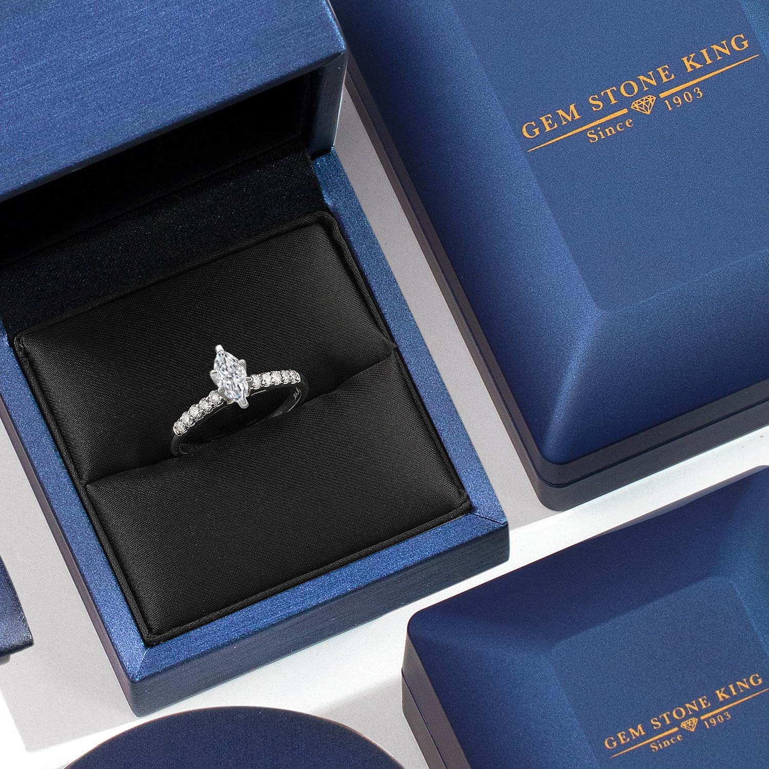 Gem Stone King 10K White Gold Lab Grown Diamond Engagement Ring For Women | 0.53 Cttw | Marquise Cut Diamond Gold Ring | DEF Color | VVS-VS Clarity - Image 5