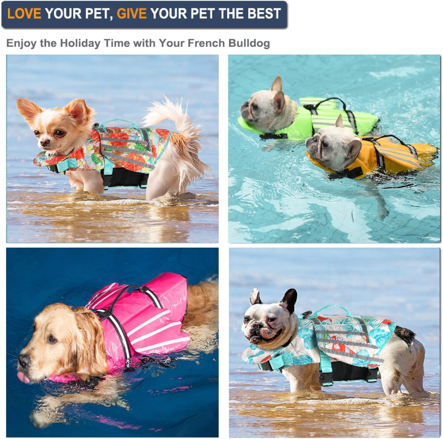 Petglad Dog Life Jacket, High Buoyancy Wings Pet Life Vest for Swimming Boating, Safety Flotation Swim Vest with Extra Chin Float for Small Medium Large Dogs - Leaves Blue, XS