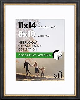 Americanflat 11x14 Vintage Picture Frame - Matted to 8x10 - Black & Gold