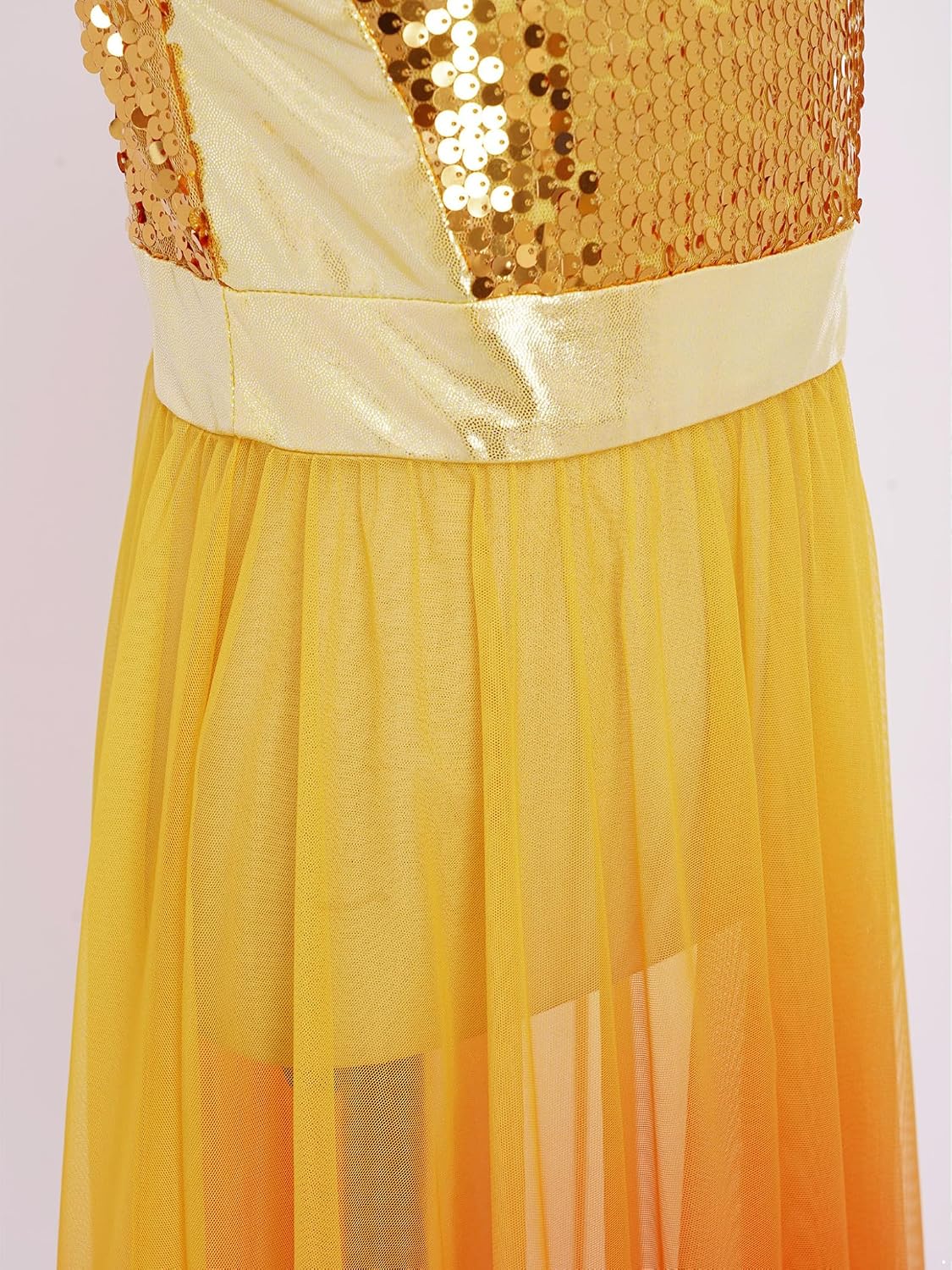 XUNZOO Girls Sequin Liturgical Praise Dance Dress Sleeveless Mock Neck Gradient Choir Worship Dance Tunic Mesh Overlay