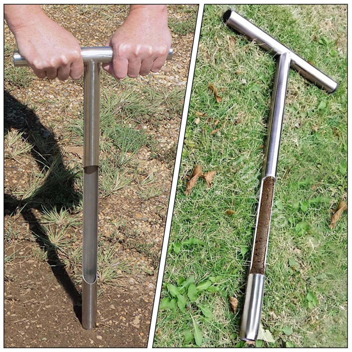 VICASKY Sonde Facile à Saisir de Prélèvement de Sol en Acier Inoxydable 304 Poignée en T Robuste pour Entretien Pelouse et Sylviculture