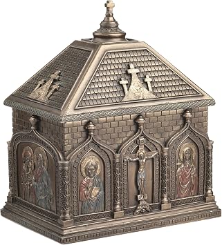 Veronese Design 5 7/8 Inches Catholic Chapel Cold Cast Resin Bronze Finish Rosary Trinket Box