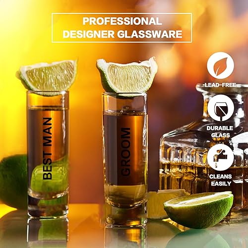 Miniatura 3 de Juego de 8 vasos de chupito para padrinos de boda, con capacidad para 2 onzas.