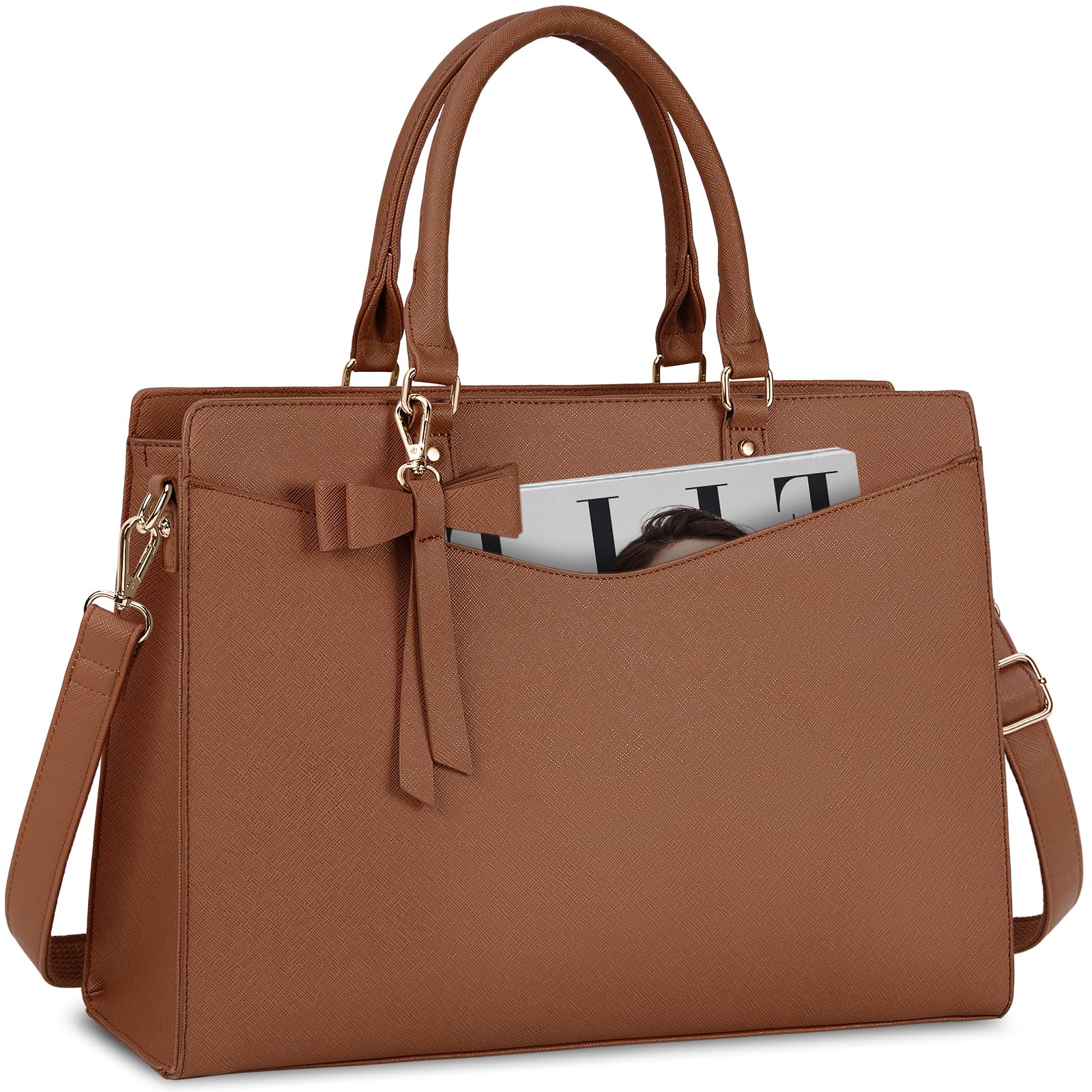 RAINSMORE Laptop Bag for Women 15.6 Inch PU Leather Laptop Tote Professional Business Office Work Bag Waterproof Briefcase Computer Tote Bag Large Lightweight Handbag Shoulder Bag