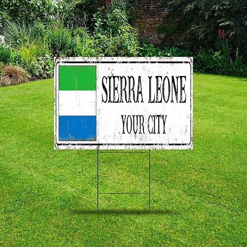 Letreros de césped de Sierra Leona con estacas de 12 x 18 pulgadas, bandera de ciudad internacional, letrero personalizado para patio para