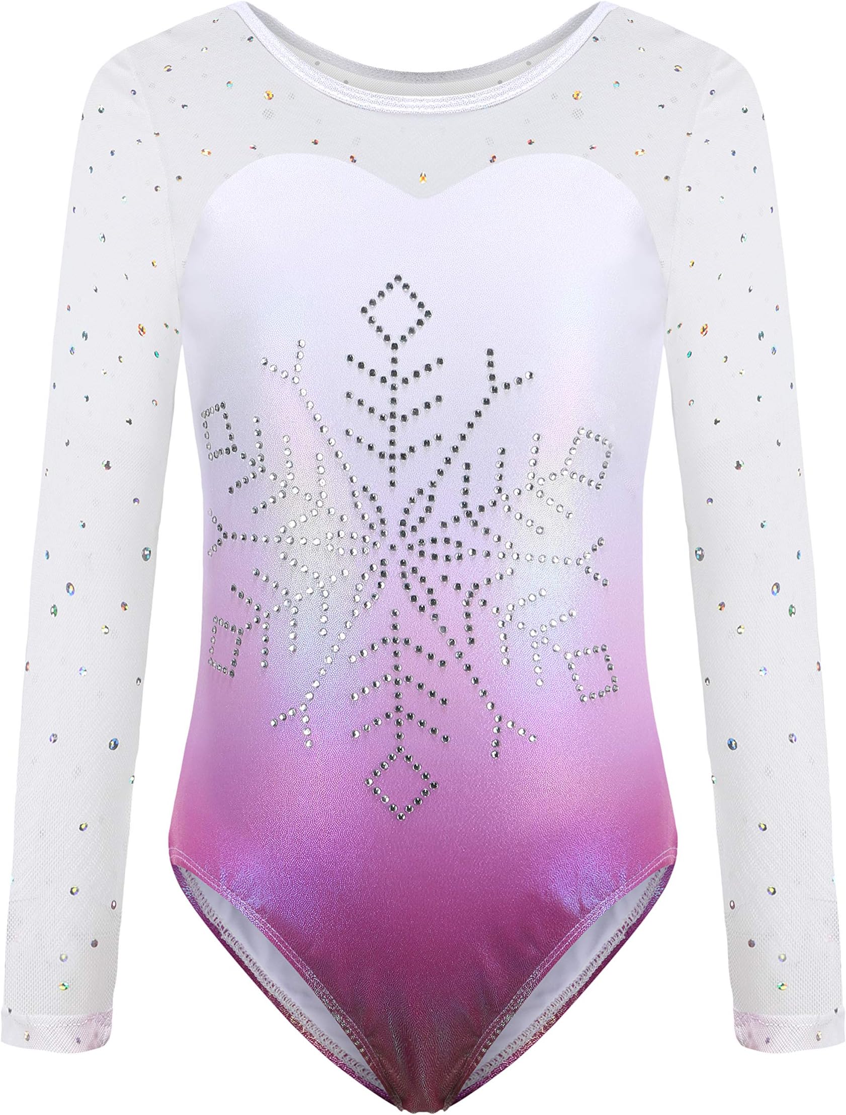 SinoeemGymnastics Leotards for Girls Gradient Color Sparkle Dance Leotard Long Sleeve/Sleeveless Dancewear Girls Leotards Athletic Ballet Dance Dress Kids