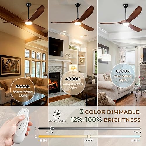 Miniatura 3 de BOOSANT Ventiladores de techo de 52 pulgadas con luces y control remoto, ventilador de techo para exteriores con luces de alto CFM, silencioso