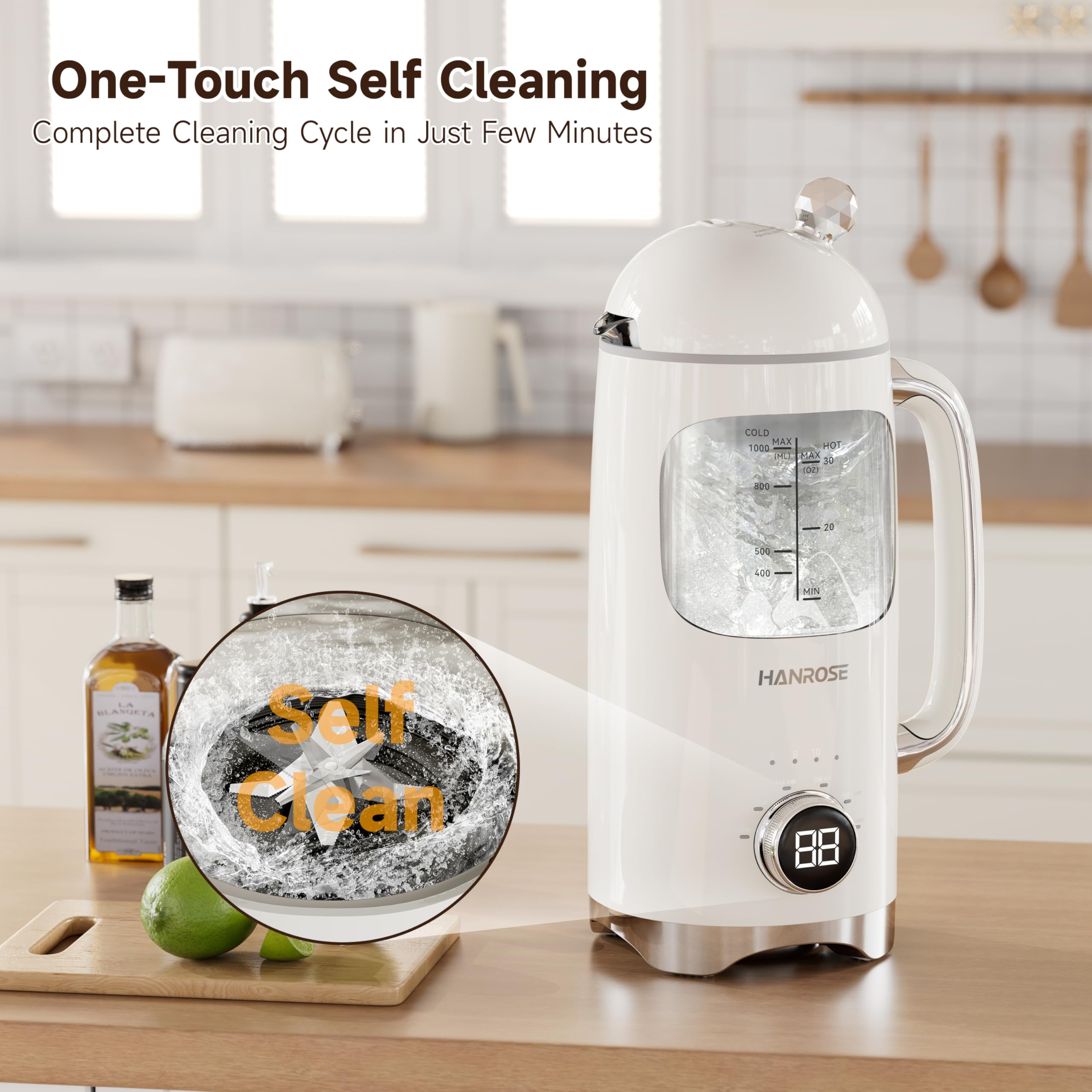 Máquina para fabricar leche de nuez 6 en 1, máquina de leche de soja y almendras de 34 onzas con 8 cuchillas, licuadora automática para leche de avena casera y batidos, bebidas a base de plantas 7