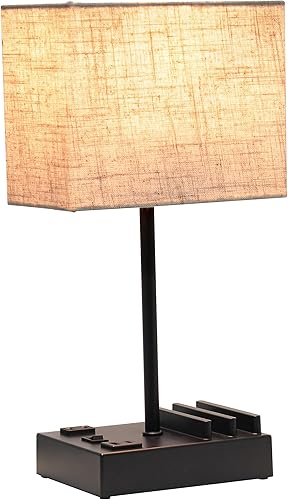 Miniatura 2 de Simple Designs LT1110-BGB - Lámpara de escritorio rectangular moderna multiusos de 15.3 pulgadas de alto con 2 puertos USB y toma de carga con