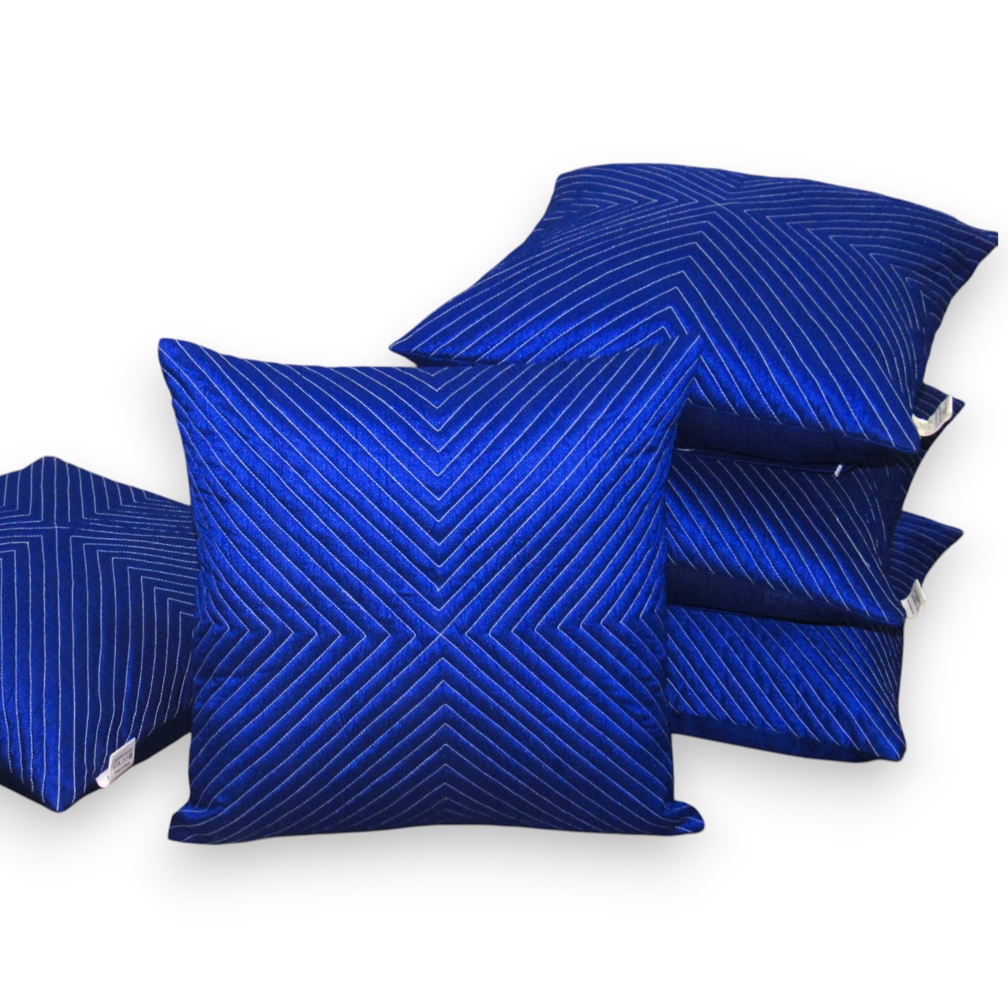 Al Khair Home Decor Unique White Thread Quilted Cushion Covers, Set of 5-24 x 24 inches (Blue)-picture-45