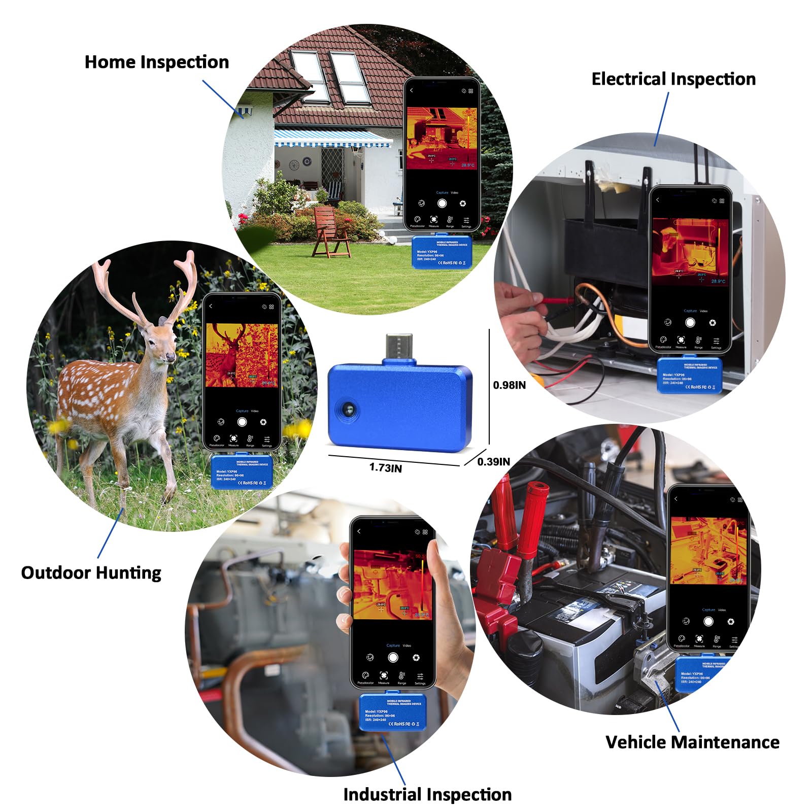 Wärmebildkamera für Android Smartphone, AIOMEST Thermal Camera 240 x 240 TISR Wärmebild mit USB-C, 25Hz, -20°C ~ 550°C, Infrarot Kamera für Wärmeverlust Inspektion Leckagesuche Wärmebrücken (Deutsch)