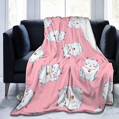 Amazon Co Jp ひざ掛け 毛布 ブランケット 招き猫 ピンク 可愛い 女の子 フランネル 子供 大判 洗える 静電防止 抗菌防臭 抗アレルギー 150 0 1x150 1x100 Bolaco 可愛い ホーム キッチン