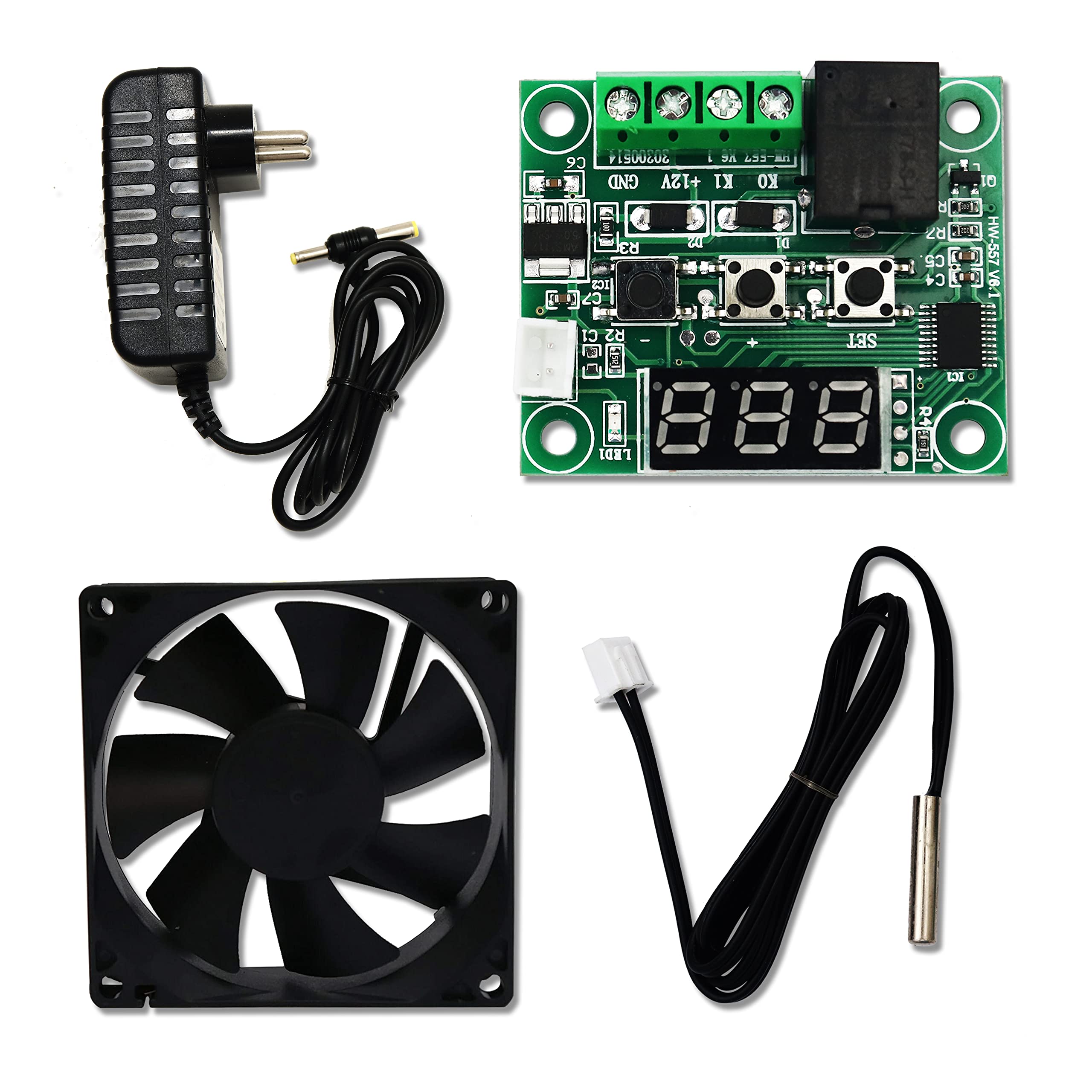 Electronic Spices (Combo of 3) W1209 Digital Temperature Controller Thermostat Module + 12V 2Amp Adapter + 3 Inch Fan