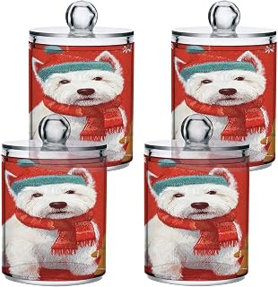 Gredecor 2 Pack Qtip Holder Clear Cute Pup Dog Gingerbread Apothecary Jars with Lids Acrylic Bathroom Jars Vanity Countertop Canister Storage Organizer for Cotton Ball,Swabs,Pads,Floss
