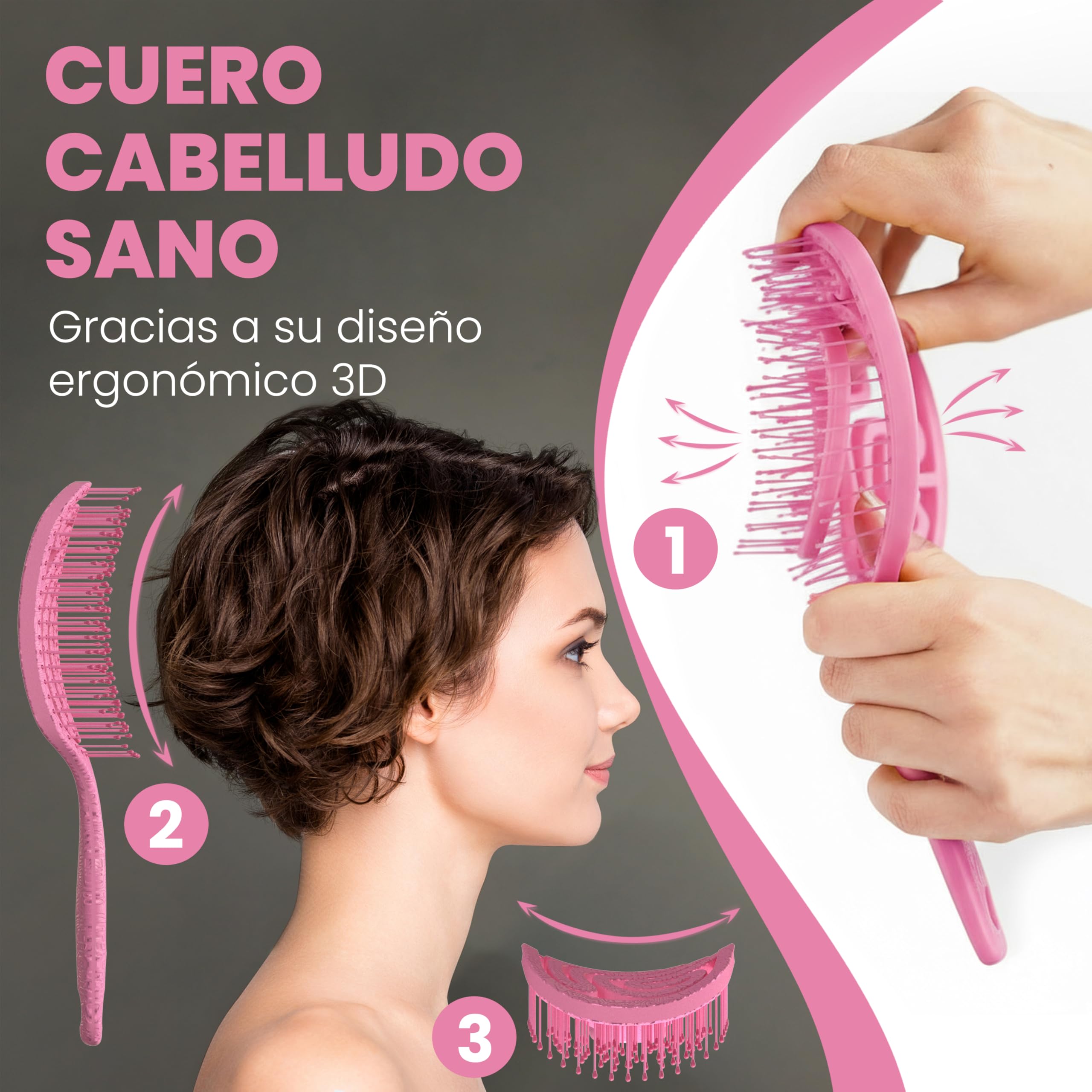 WALCORA Cepillo Desenredante y Peine Antitirones para Mujer, Hombre y Niños – Cepillo de Pelo Sin Tirones Wet Brush para Cabello Rizado, Fino y Largo – Rosa