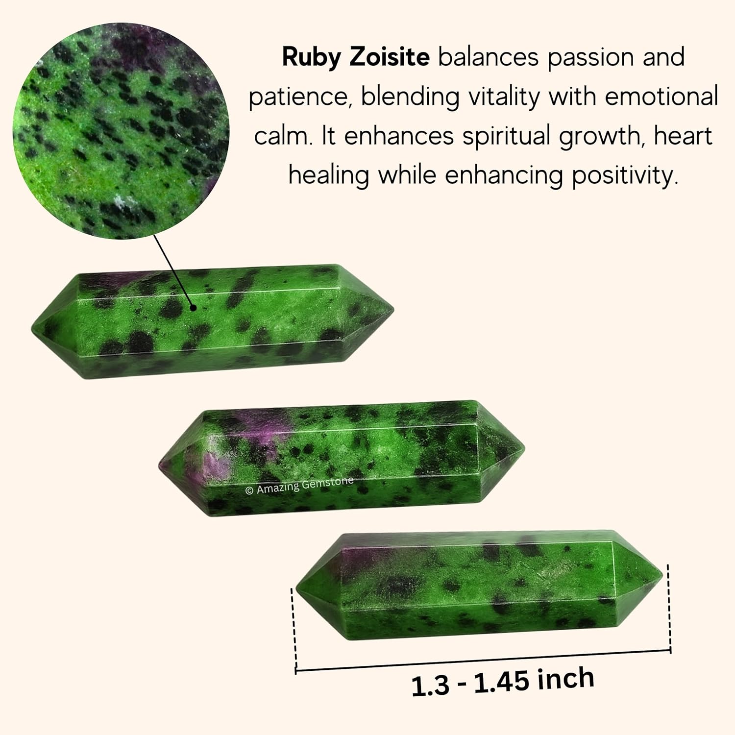 Amazing Gemstone Ruby Zoisite Crystal Points Bulk Healing Crystals - Pack of 3 Double Terminated Healing Wand Point Bulk Crystals for Crafts, Crystal Grid, DIY - Premium Crystals for Beginners Gifts - Image 5