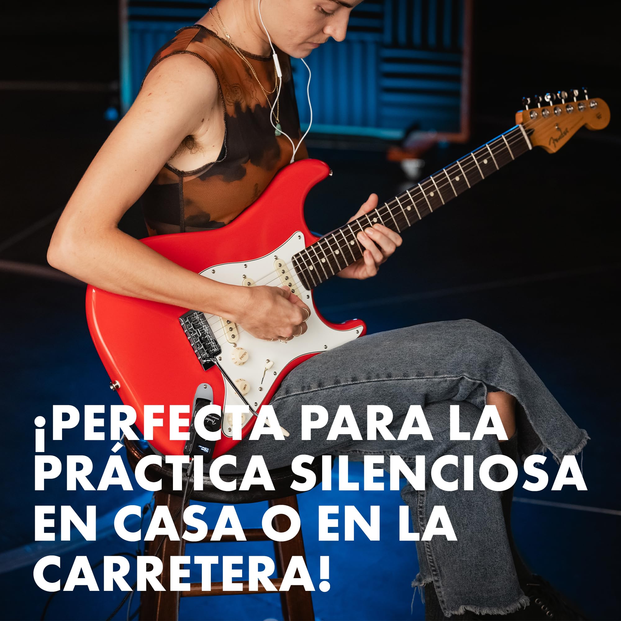 Fender Mustang Micro Plus Amplificador de Guitarra, Amplificador de Auriculares Personal con 25 Modelos de Amplificador, 25 Efectos, Bluetooth y 100 presets, Recargable por USB