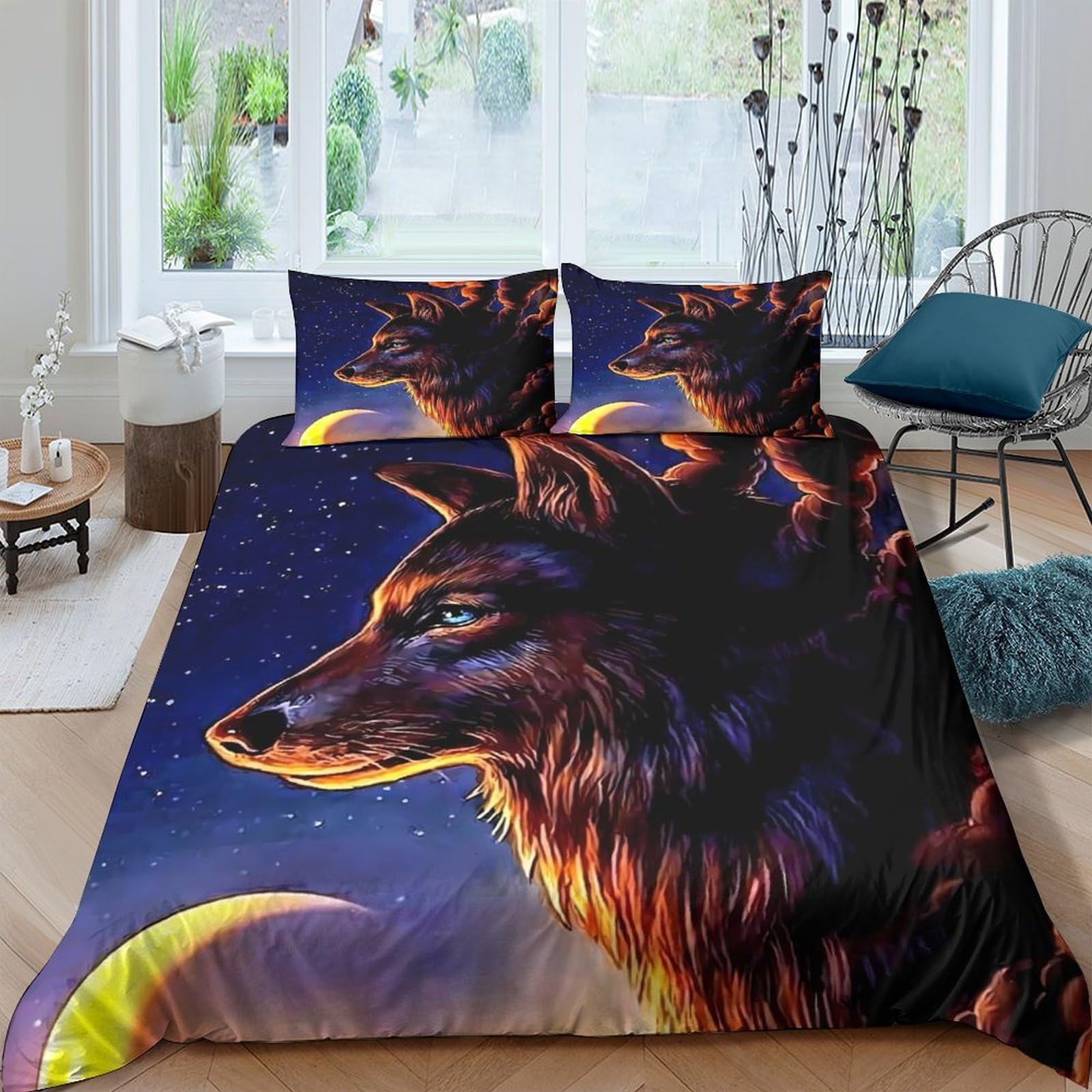 Ctjqhvkz Style-5 3D Printed Wolf Moon Fitted Sheet Microfiber Soft Anti-Slip Forest Night Mattress Cover For Bedroom Dorm Decor, Easy Care Single（135X200cm）
