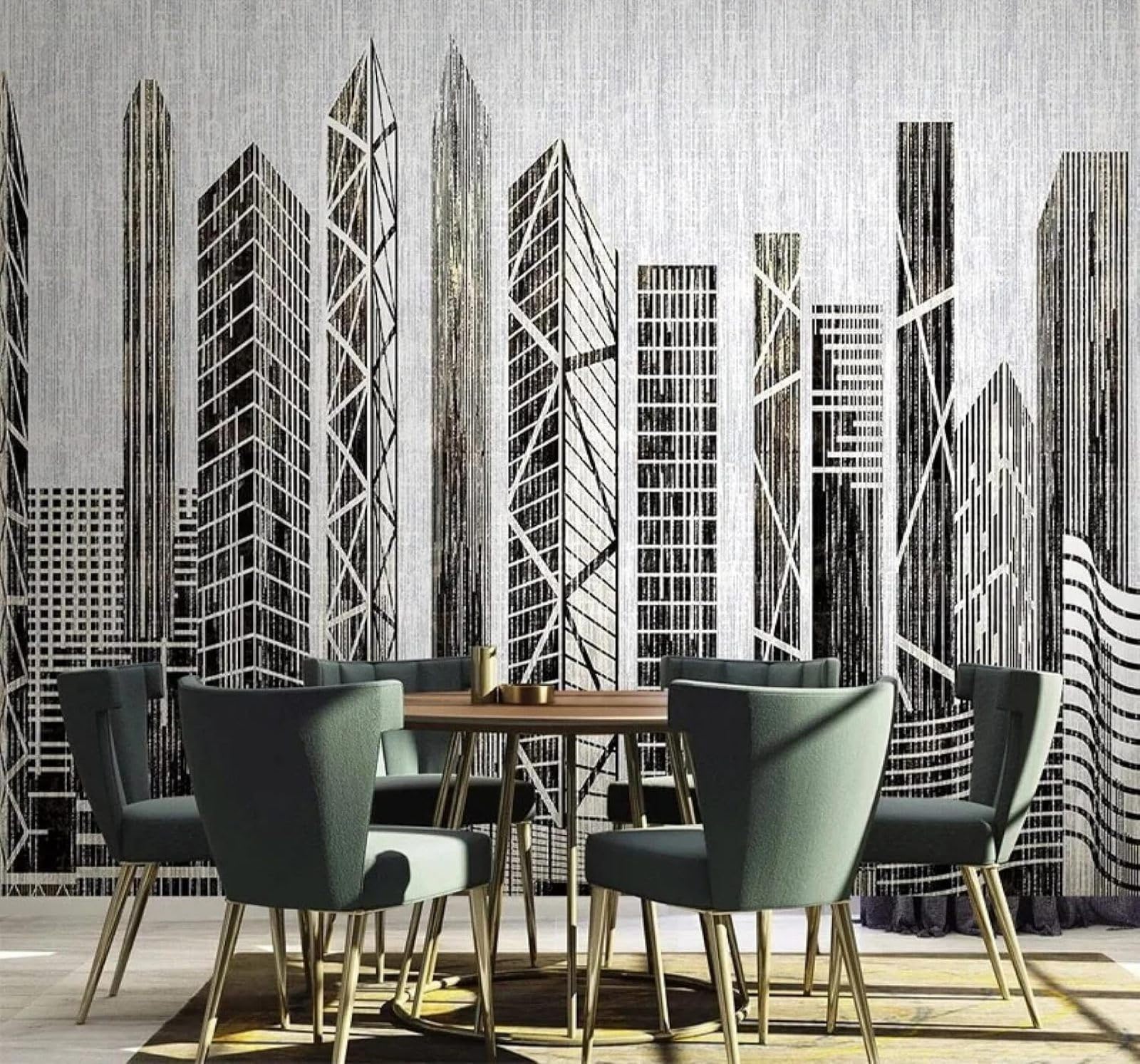 Xlming 150Cm×105Cm(B×H) Hand Drawn Creative Geometric Urban Architecture Landscape 3D Wallpaper Luxury Silk Study Dining Feature Sofa Grey Bedroom Living Room Tv Decorative Wall-150Cm×105Cm