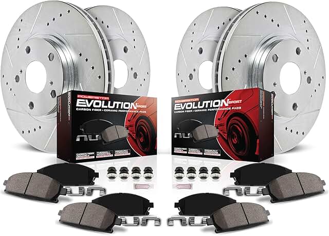 PowerStop Front and Rear Brake Kit For Ford Explorer 2013-2019, Flex 2013-2019, Taurus 2013-2019, Lincoln MKS 2013-2016, Drilled and Slotted Disc Rotors with Ceramic Brake Pads Replacement, K6375